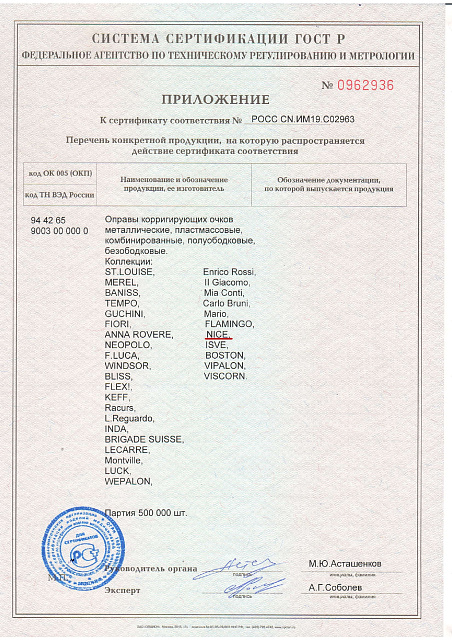 Сертификат соответствия приложение